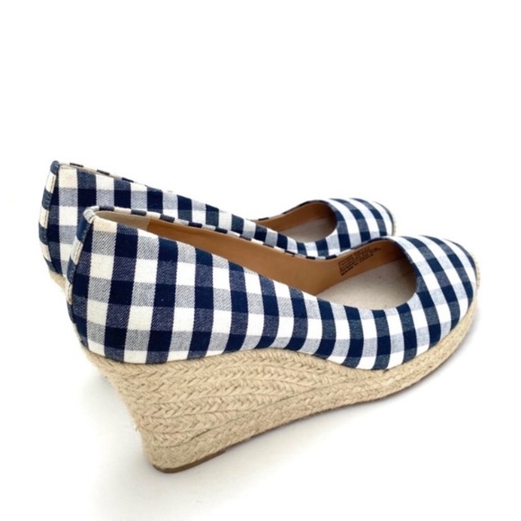J.CREW Gingham Check Canvas Espadrilles Wedge Heel Blue / White Size 9.5 # E8117 - Picture 7 of 11